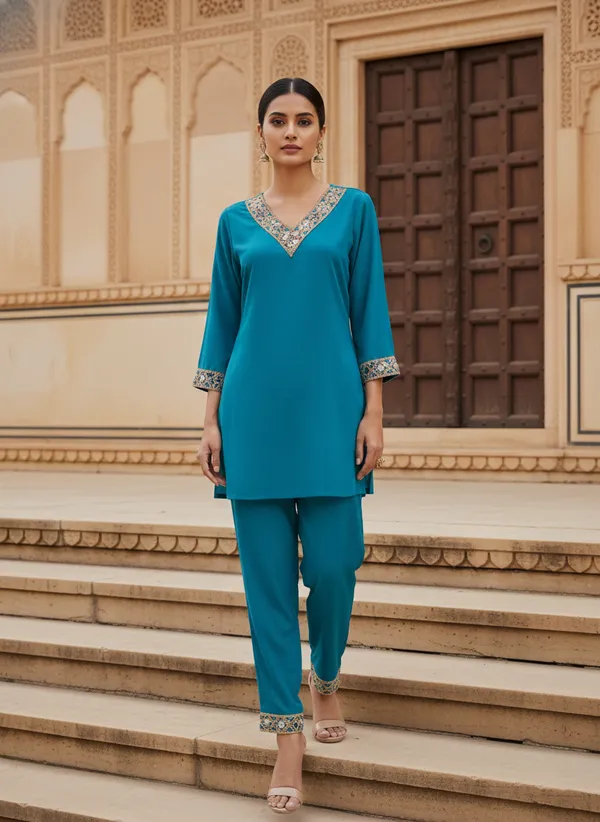 Blue_Sea_Cotton_Blend_Kurti_Pant_Set_For_Women