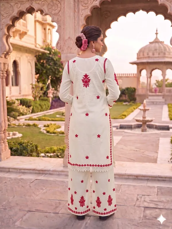 White_&_Red_Pure_Viscose_Rayon_Ethnic_Suit_Set_For_Women