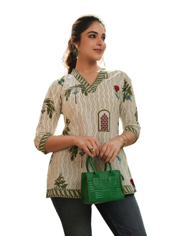 Cream_Base_With_Red_Floral_&_Green_Top_For_Women