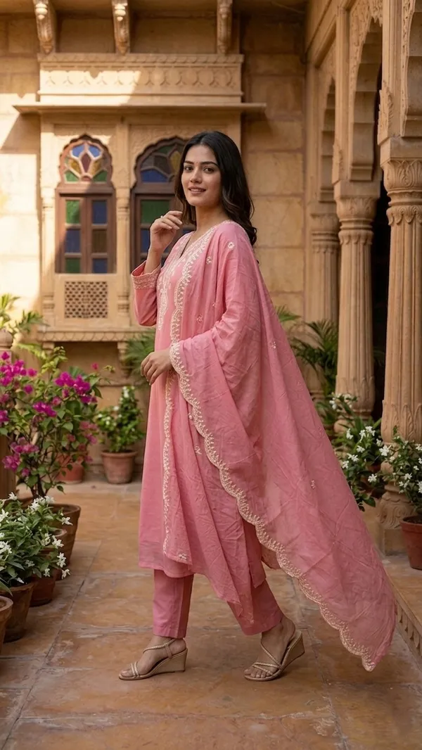 Dusty_Rose_Cotton_Blend_3pcs_Kurta_Set_