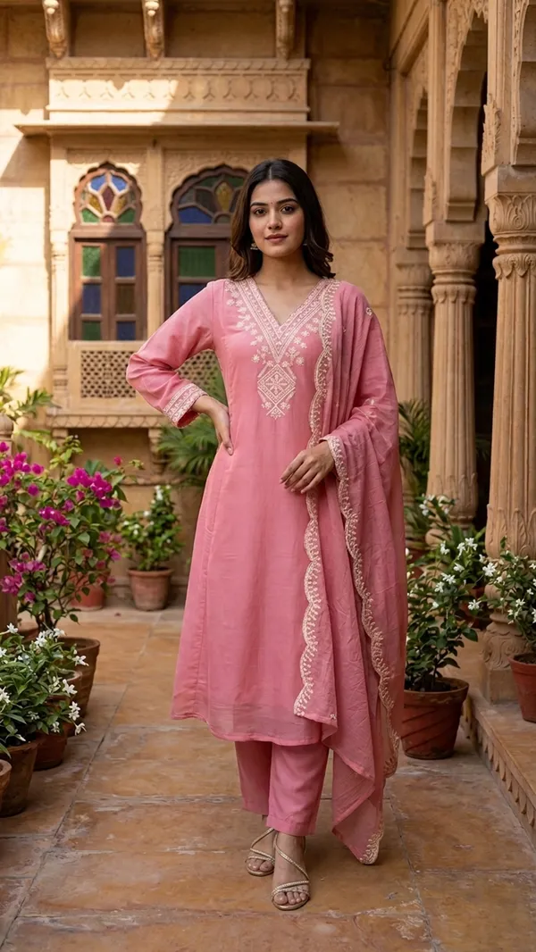 Dusty_Rose_Cotton_Blend_3pcs_Kurta_Set_