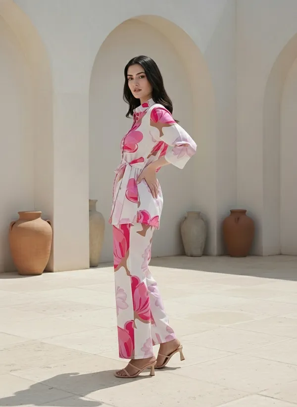 White_&_Pink_Rayon_Cotton_Blend_Cordset_Set_For_Women