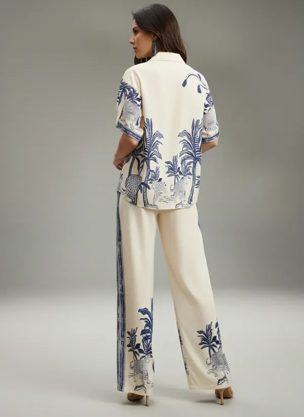 Cream_&_Blue_Rayon_Cotton_Blend_Co-Ord_Set_For_Women