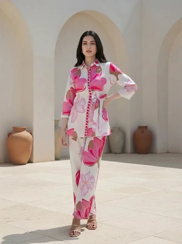 White_&_Pink_Rayon_Cotton_Blend_Cordset_Set_For_Women