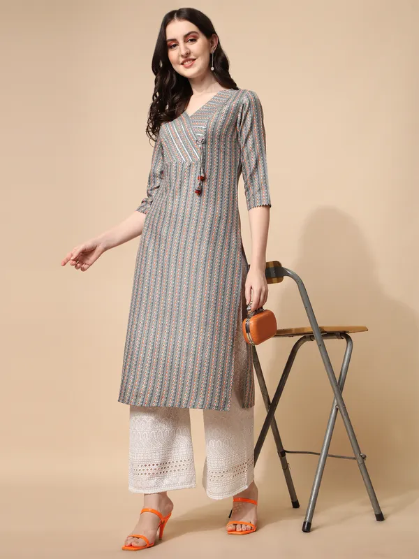 Grey_base_With_Orange_Dots_Kurti_Top_For_Women
