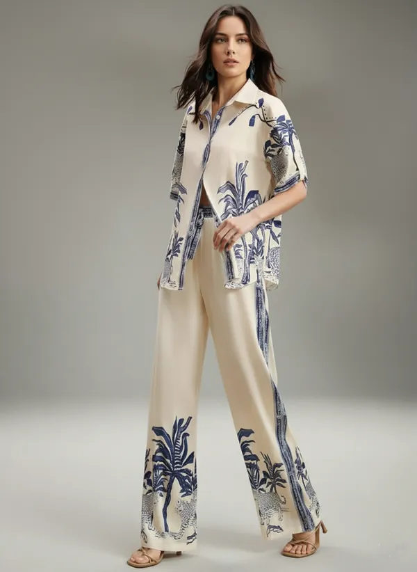 Cream_&_Blue_Rayon_Cotton_Blend_Co-Ord_Set_For_Women