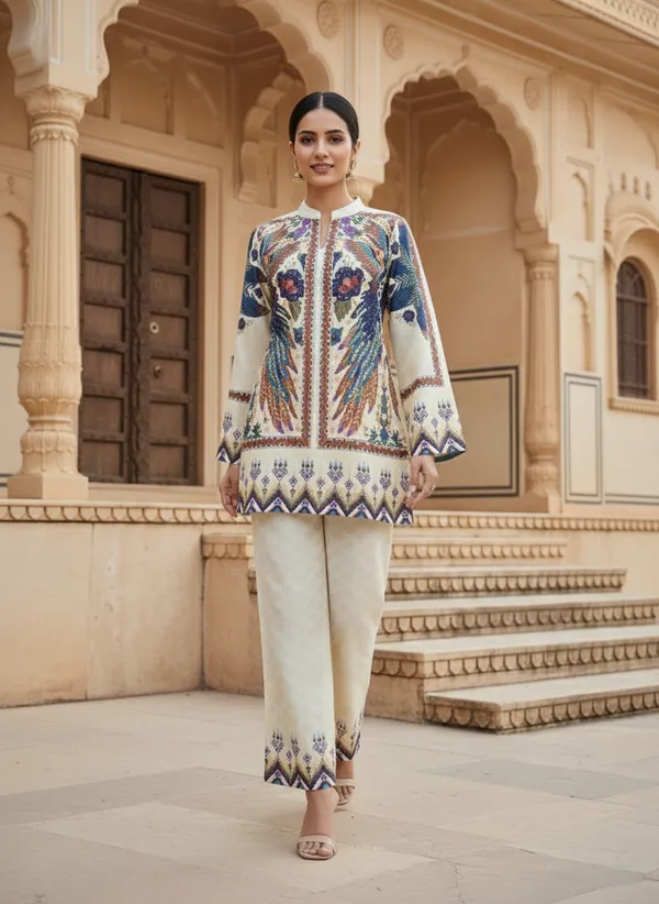 Multicolor_Rayon_Cotton_Blend_Tunic_Set_For_Women