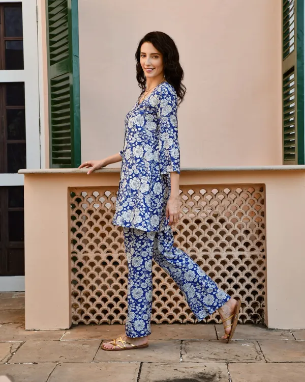 Blue_Cotton_Blend_Kurta_Pant_Set_For_Women