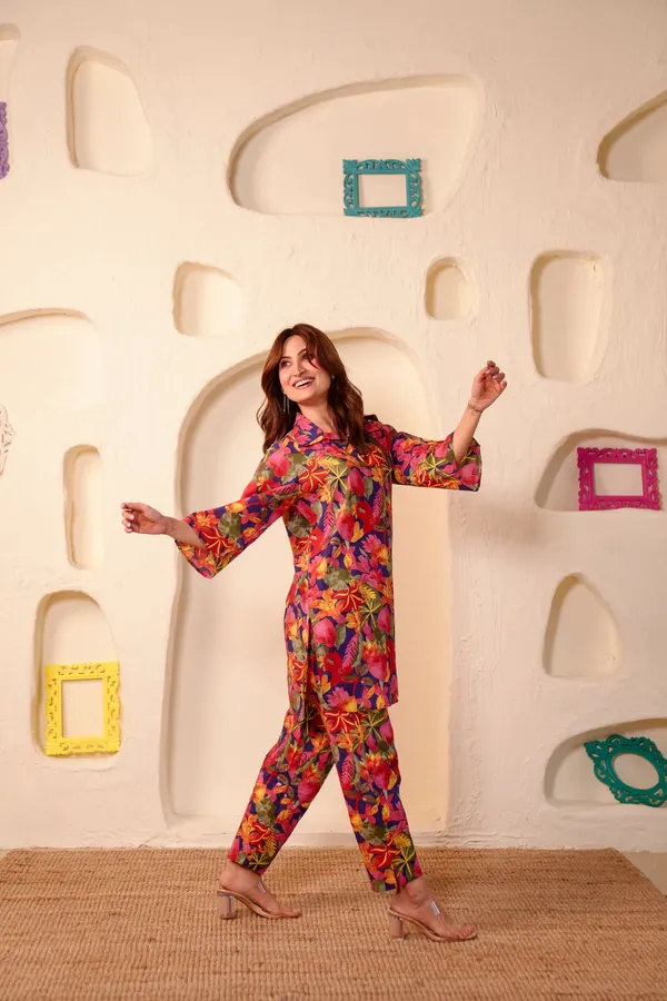 Multi_Colour_Dense_Floral_Abstract_Pattern_Cotton_Blend_Co-ord_Set_For_Women