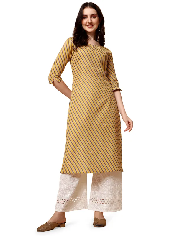 Mustard_Yellow_&_Brown_Striped_Cotton_Kurti_Top_For_Women
