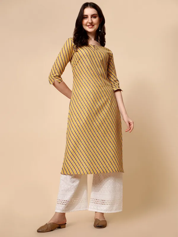 Mustard_Yellow_&_Brown_Striped_Cotton_Kurti_Top_For_Women