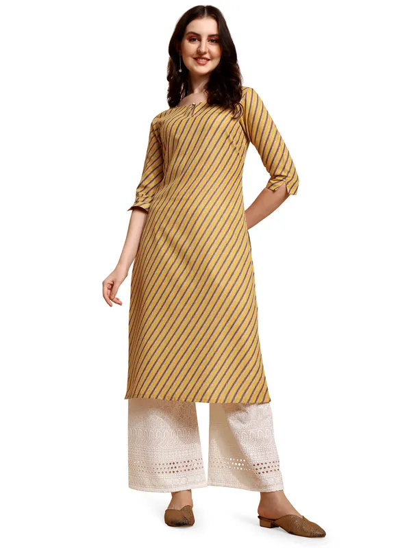 Mustard_Yellow_&_Brown_Striped_Cotton_Kurti_Top_For_Women
