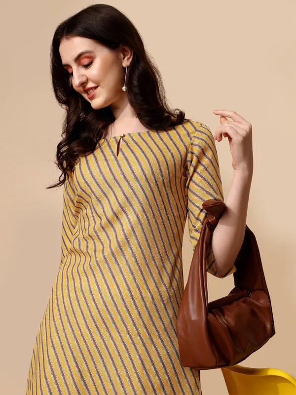 Mustard_Yellow_&_Brown_Striped_Cotton_Kurti_Top_For_Women