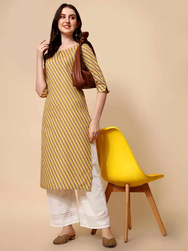 Mustard_Yellow_&_Brown_Striped_Cotton_Kurti_Top_For_Women