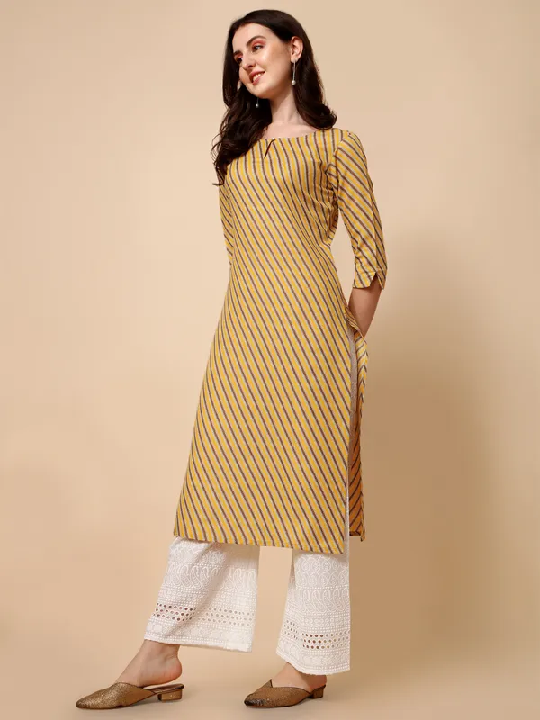 Mustard_Yellow_&_Brown_Striped_Cotton_Kurti_Top_For_Women