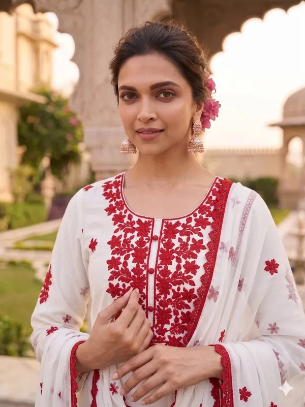 White_&_Red_Pure_Viscose_Rayon_Ethnic_Suit_Set_For_Women