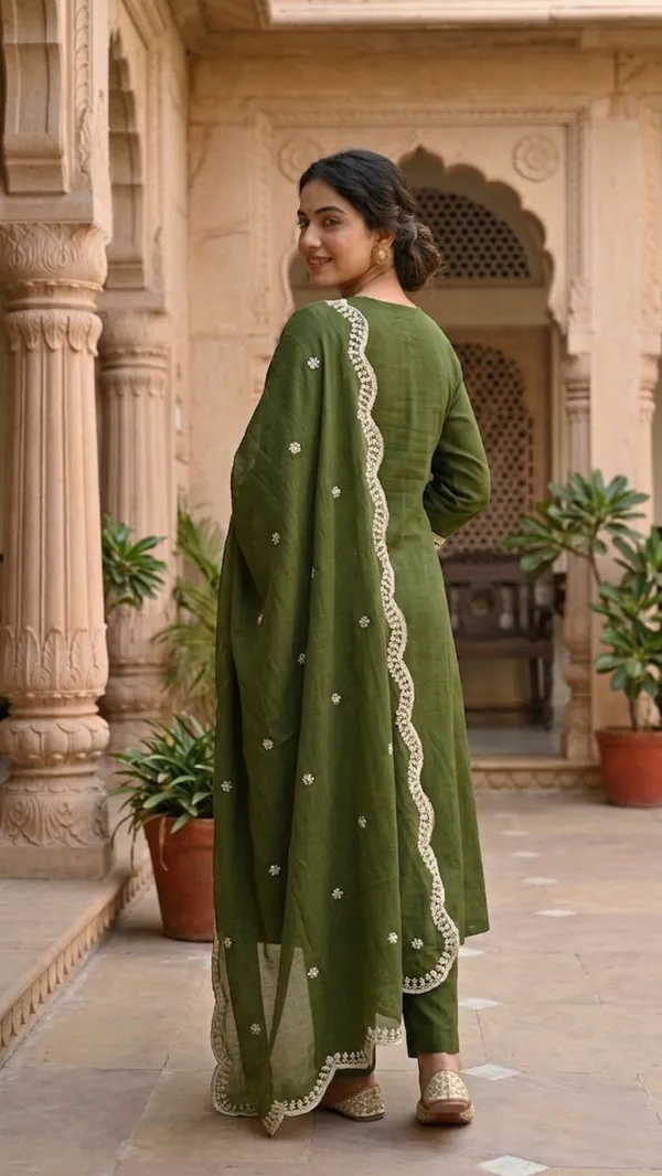 Olive_Green_Cotton_Blend_3_Pcs_Kurta_Set