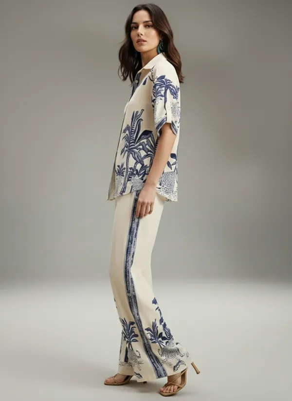 Cream_&_Blue_Rayon_Cotton_Blend_Co-Ord_Set_For_Women