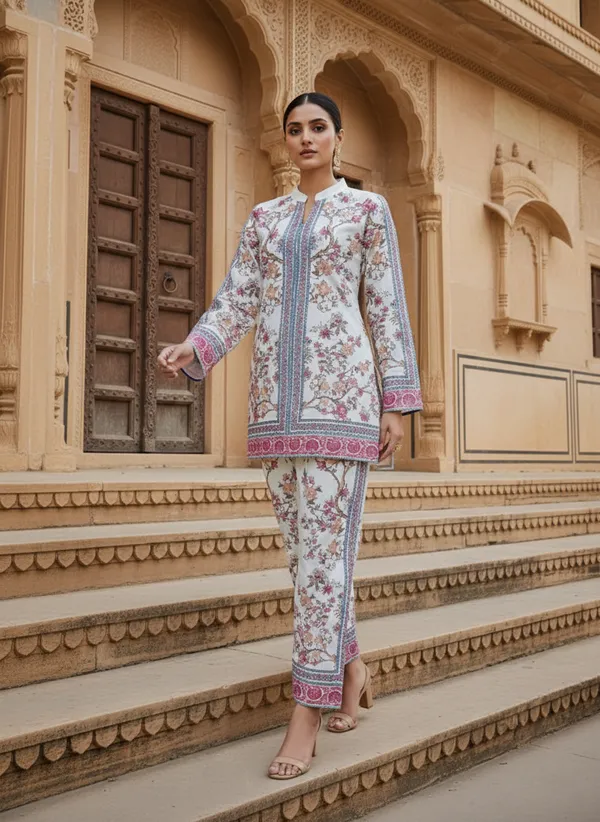 White_Rayon_Cotton_Blend_Kurta_Set_For_Women