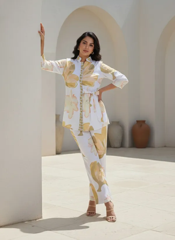Pastel_Yellow_And_White_Rayon_Cotton_Blend_Coord_Set_For_Women