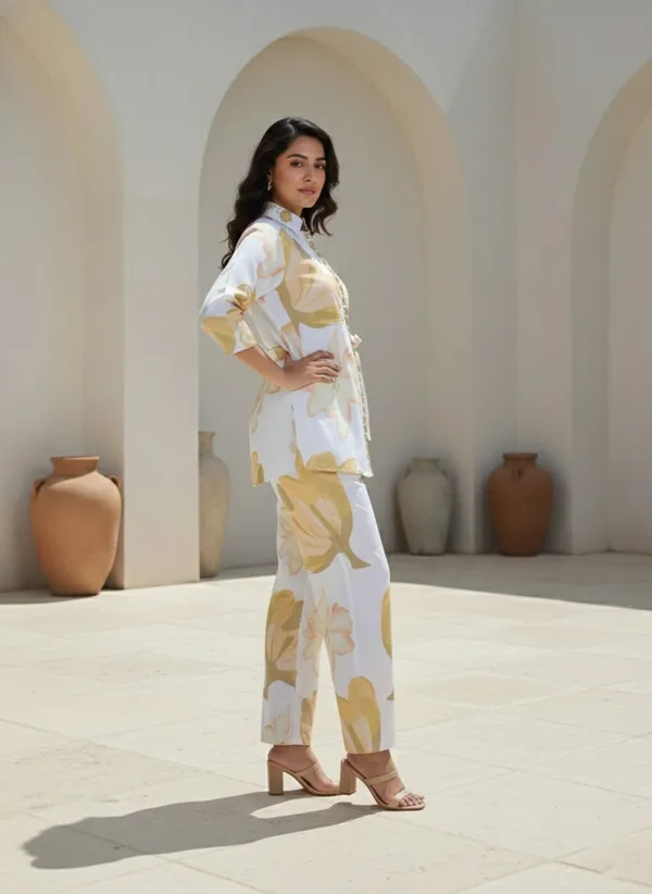 Pastel_Yellow_And_White_Rayon_Cotton_Blend_Coord_Set_For_Women
