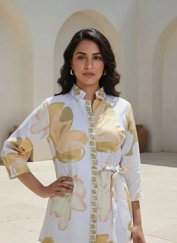 Pastel_Yellow_And_White_Rayon_Cotton_Blend_Coord_Set_For_Women