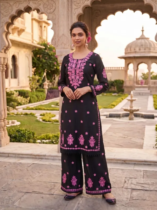 Black_Pure_Viscose_Rayon_Kurta_Palazzo_Set_For_Women