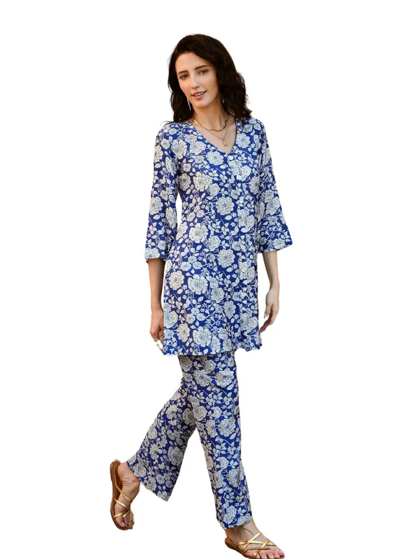Blue_Cotton_Blend_Kurta_Pant_Set_For_Women