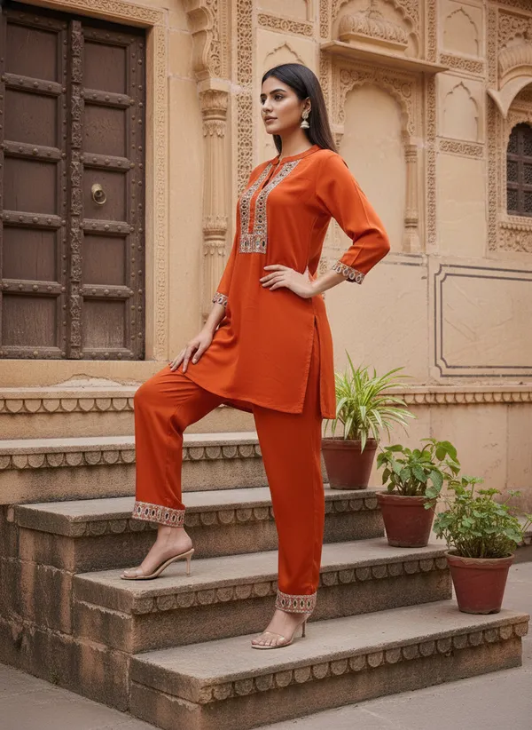 Orange_Cotton_Blend_Kurta_Set_For_Women