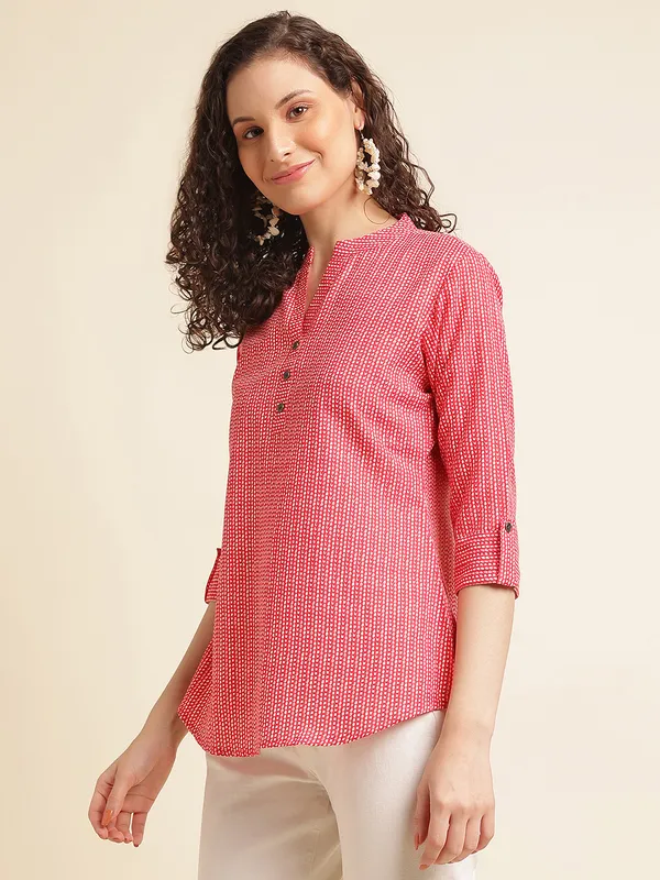 Red_Printed_Cotton_Casual_Top_For_Women