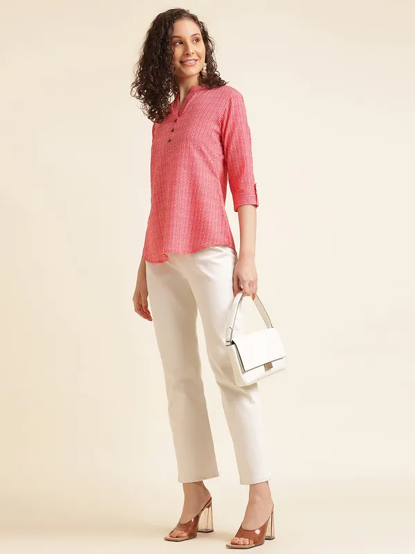 Red_Printed_Cotton_Casual_Top_For_Women
