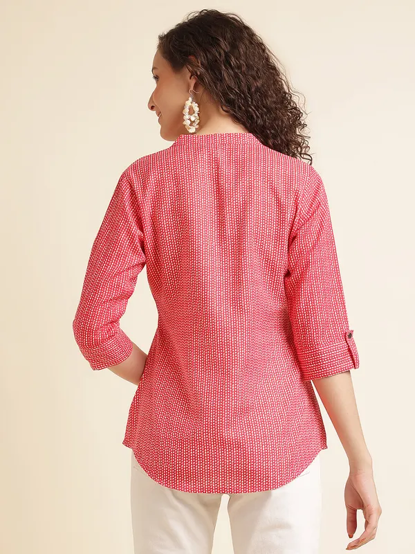 Red_Printed_Cotton_Casual_Top_For_Women