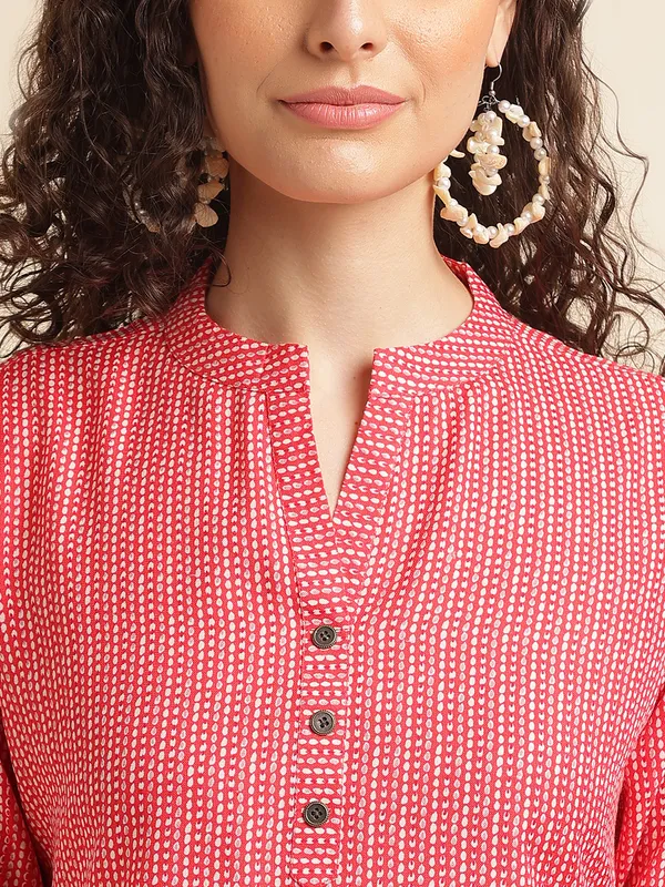 Red_Printed_Cotton_Casual_Top_For_Women