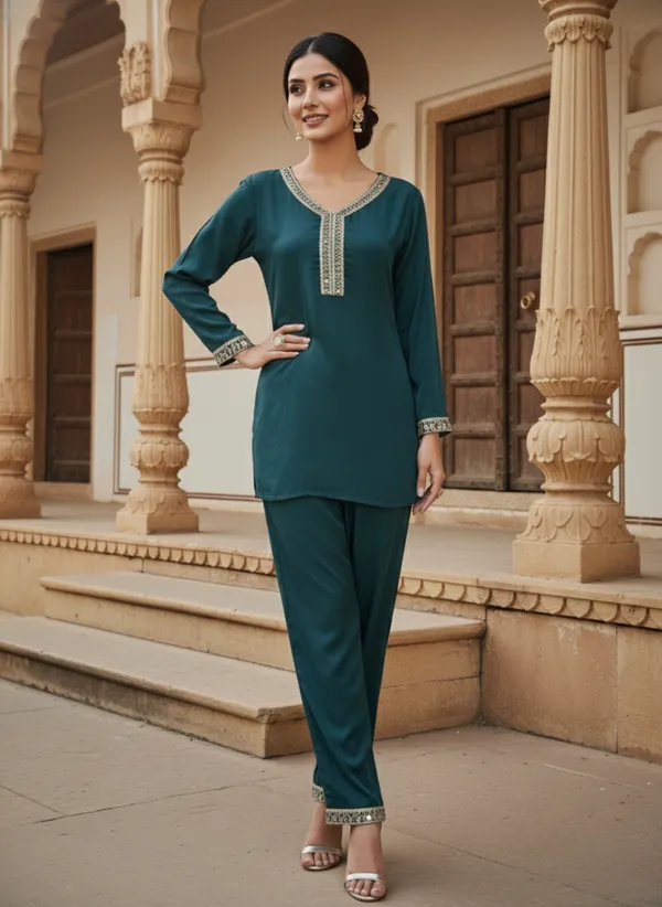 Teal_Green_Cotton_Blend_Kurta_Set_For_Women