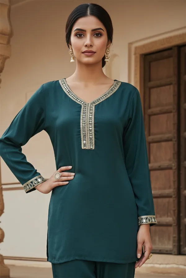 Teal_Green_Cotton_Blend_Kurta_Set_For_Women
