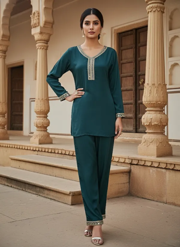 Teal_Green_Cotton_Blend_Kurta_Set_For_Women
