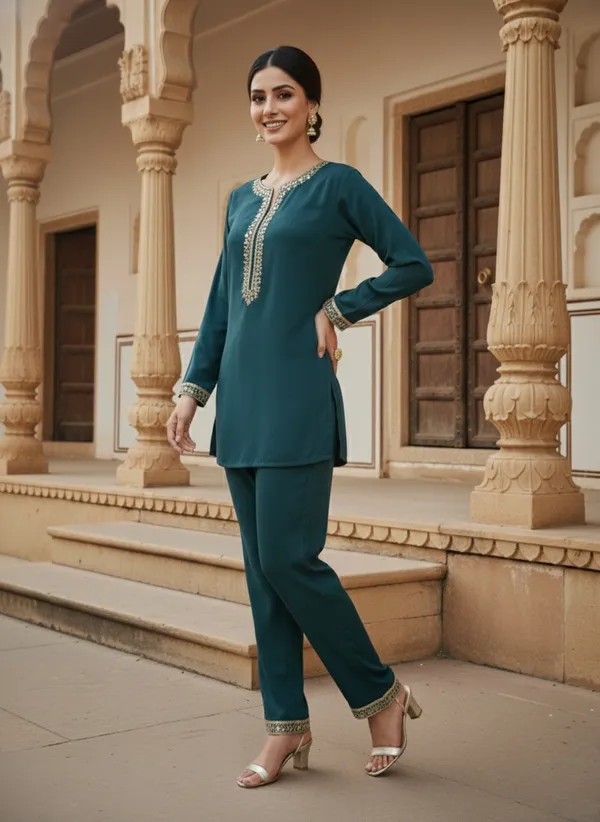 Teal_Green_Cotton_Blend_Kurta_Set_For_Women