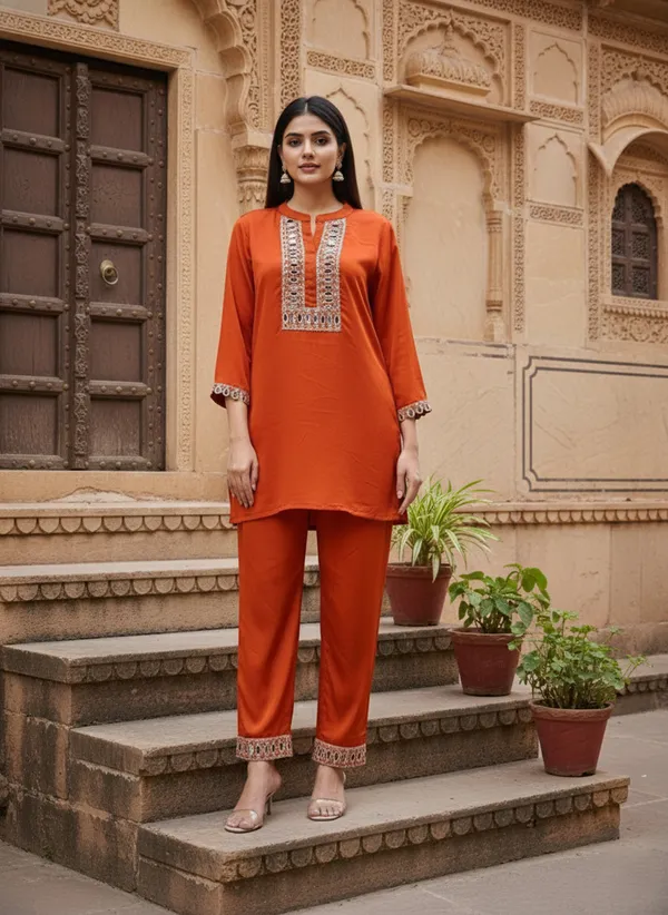 Orange_Cotton_Blend_Kurta_Set_For_Women