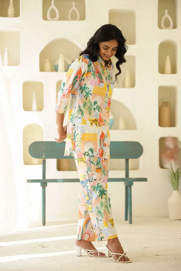 White_&_Yellow_Cotton_Blend_Co-ord_Set_For_Women