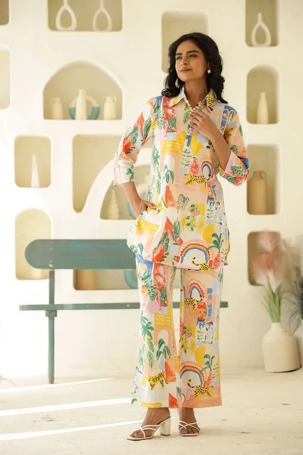 White_&_Yellow_Cotton_Blend_Co-ord_Set_For_Women