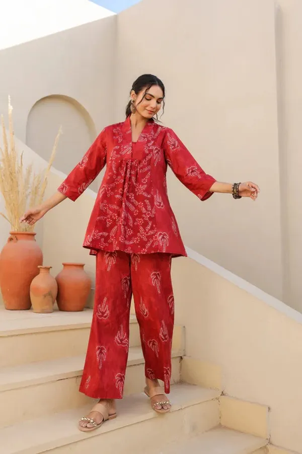 Red_Cotton_Blend_Rayon_Kurta_Pyjama_Set_For_Women