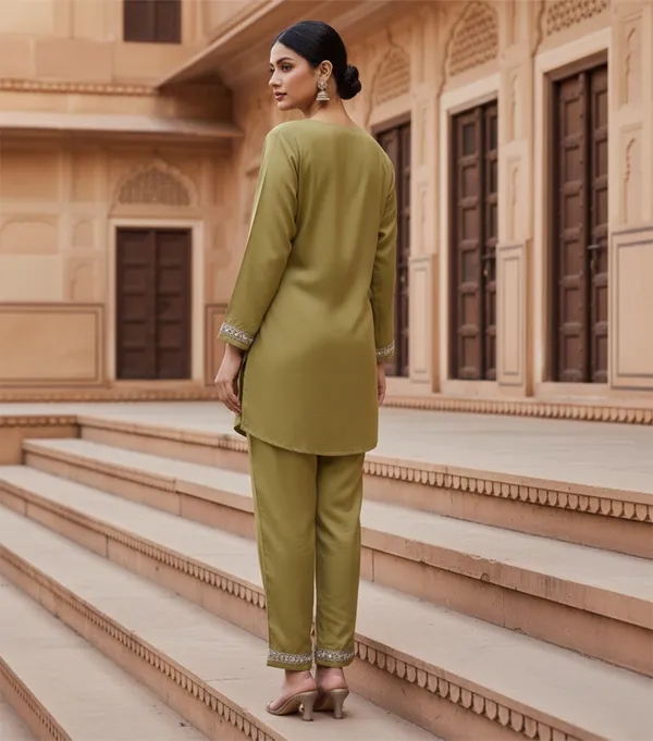 Olive_Green_Cotton_Blend_Kurti_Pant_Set_For_Women