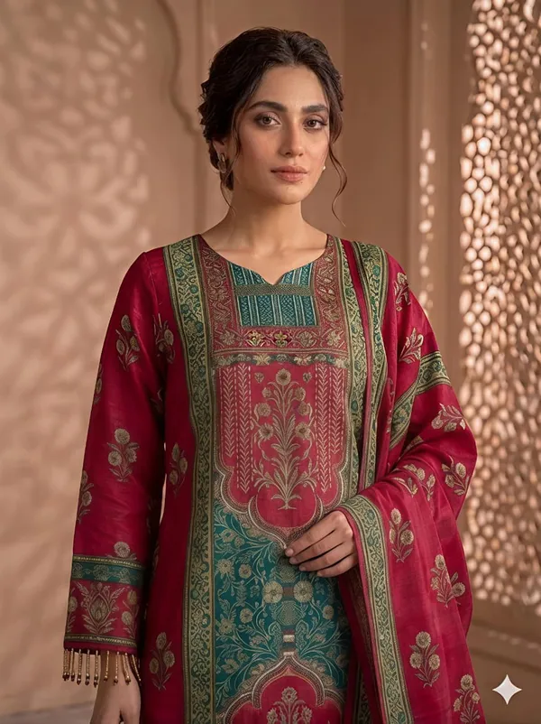 Maroon_&_Teal_Chinon_Silk_Suit_Set_For_Women