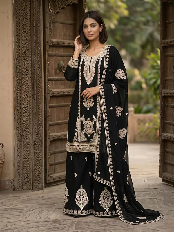 Black_Pure_Viscose_Rayon_Palazzo_Suit_Set_For_Women