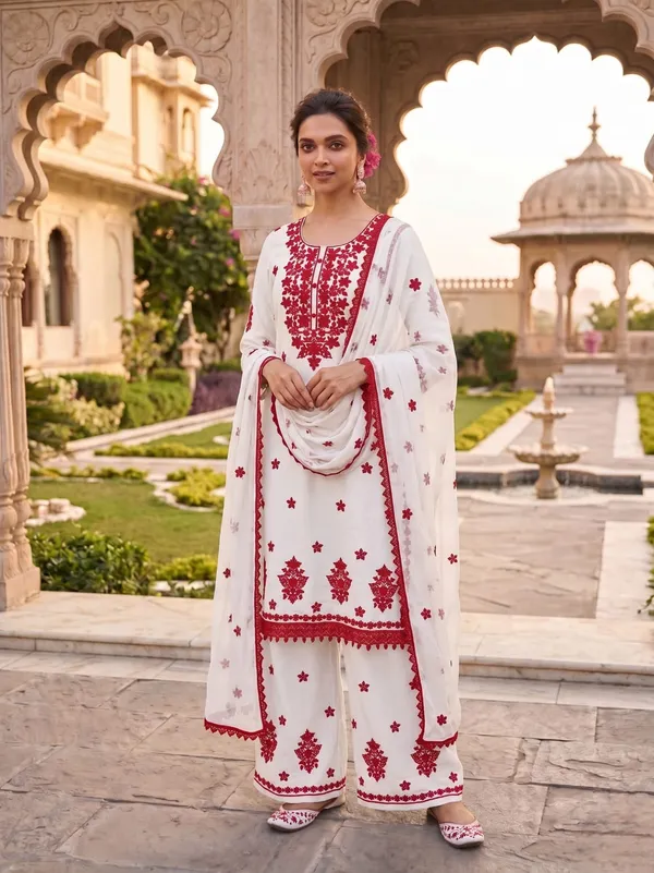White_&_Red_Pure_Viscose_Rayon_Ethnic_Suit_Set_For_Women