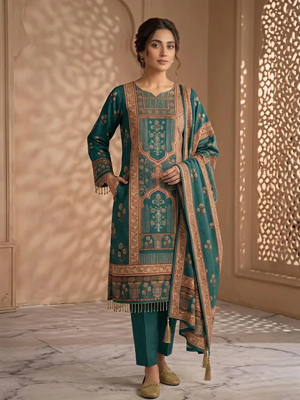Teal_Green_Chinon_Salwar_Suit_Set_For_Women