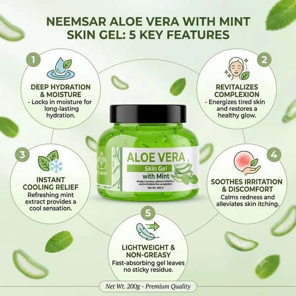 NEEMSAR_Aloe_Vera_Skin_Gel_–_Natural_Soothing_Gel_for_Sunburn,_Skin_Irritation_&_Deep_Hydration_|_Lightweight,_Non-Sticky_Daily_Skincare_