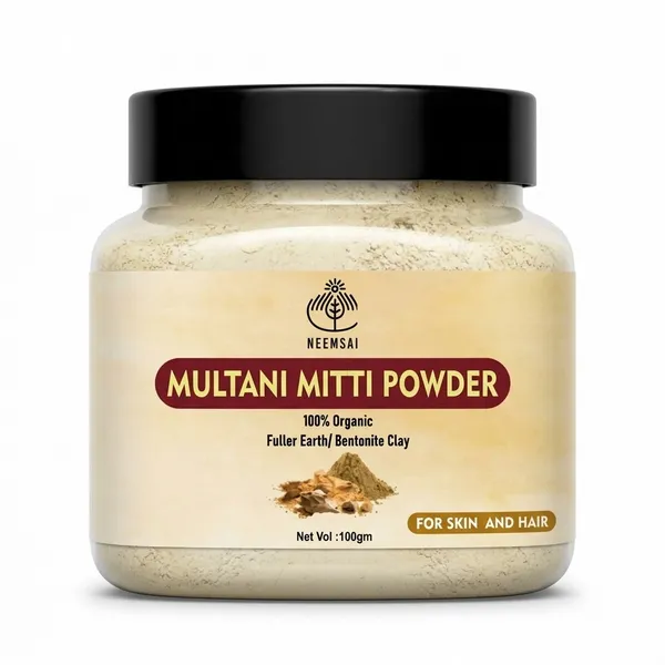 Neemsar_100%_Organic_Multani_Mitti_Powder_(Fuller's_Earth/Bentonite_Clay)_for_Face_&_Hair_Care_|_Deep_Cleansing_Face_Pack_|_Oil_Control_&_Natural_Glow_|_Pack_of_2_x_100g_(Total_200g)