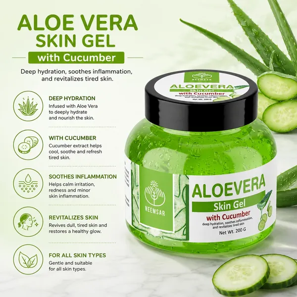 Neemsar_Aloe_Vera_Skin_Gel_with_Cucumber_|_Deep_Hydration_&_Cooling_Gel_|_Soothes_Sunburn,_Moisturizes_Skin_&_Hair_|_Non-Sticky_|_Suitable_for_All_Skin_Types