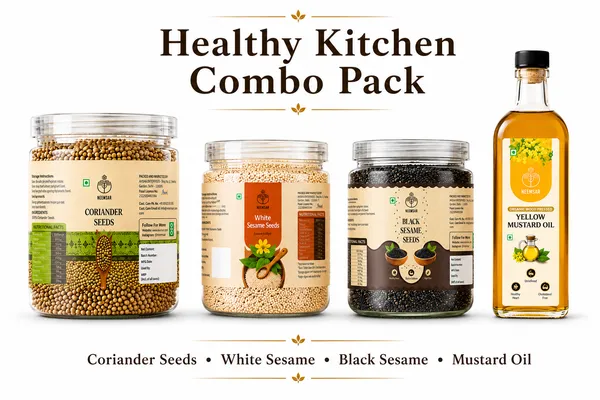 Neemsar_Healthy_Kitchen_Combo_Pack_|_Coriander_Seeds_400g_+_White_Sesame_Seeds_250g_+_Black_Sesame_Seeds_250g_+_Wood_Pressed_Yellow_Mustard_Oil_1L_|_Natural_Cooking_Essentials